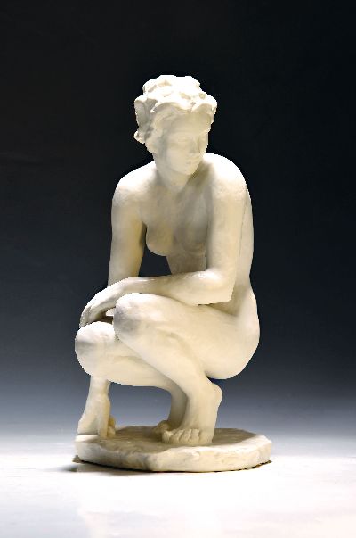 Porzellanfigur "Die Hockende", Rosenthal Kunstabteilung, Entwurf Fritz Klimsch, sign., H. ca. 41cm