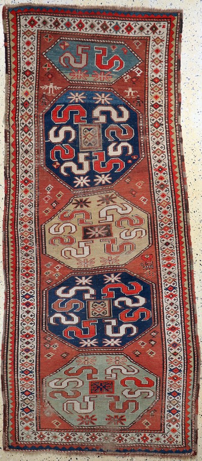 Antiker"Wolkenband"Kazak, Kaukasus, 19.Jhd, Wolle auf Wolle, ca. 245 x 110 cm, EHZ: 3