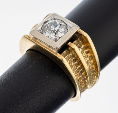 14 kt Gold Diamant-Ring, GG 585/000, Altschliffdiamant ca. 1.20 ct Weiß/p2, RW 57, ca. 11.6 g