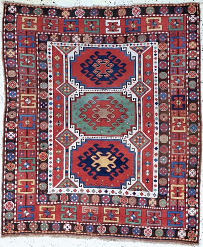 Antiker Kazak, Kaukasus, 19.Jhd, Wolle auf Wolle, ca. 165 x 140 cm, EHZ: 2-3