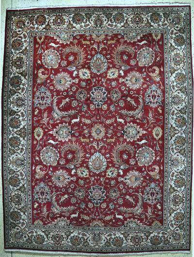 Täbriz alt Persien, signiert"Hanifizaden", Mitte 20.Jhd, Wolle auf Baumwolle, ca. 385 x 300 cm, EHZ: 2(kleine Florfehlstelle)