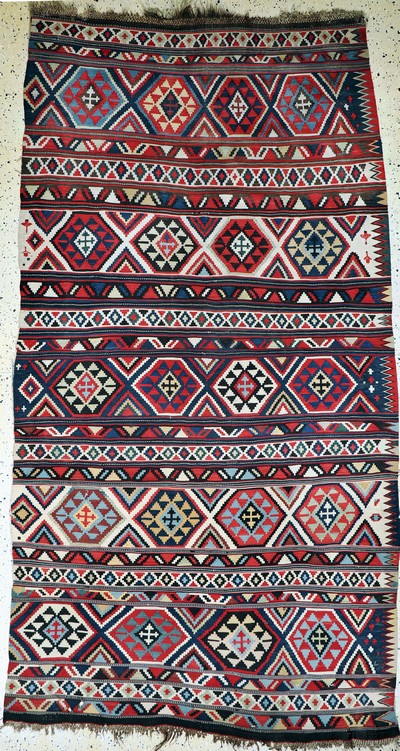 Antiker Schirwan Kelim, Kaukasus, 19.Jhd, Wolle auf Wolle, ca. 285 x 160 cm, EHZ: 3,(Löcher)