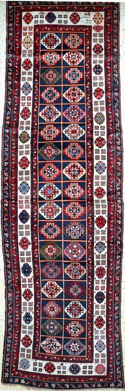 Antiker"Talisch"Kazak, Kaukasus, datiert 1311(1889), Wolle auf Wolle, ca. 460 x 146 cm,EHZ: 2-3(restauriert)