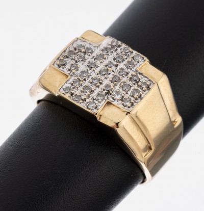 14 kt Gold Diamant-Ring, GG 585/000, 33 8/8-Diamanten zus. ca. 0.33 ct Weiß-l.get.Weiß/si-p, RW 55, ca. 6.2 g