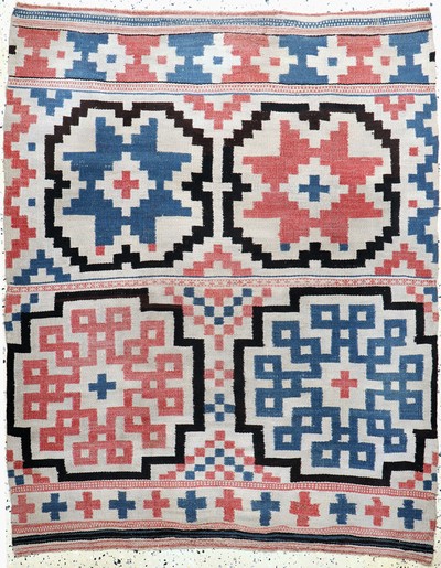 Bessarabien Kelim antik, Osteuropa, um 1900, Wolle auf Wolle, ca. 146 x 120 cm, EHZ: 2