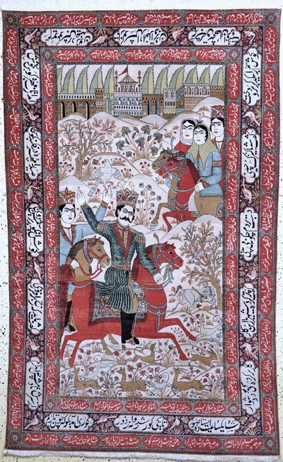 Keschan"Mohtasham"fein antik, Persien(Bahram Gur Geschichte), 19.Jhd, Manchester-Korkwolle, ca. 220 x 135 cm, EHZ: 1-2(eine Seite Fransen ...