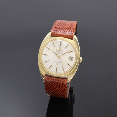 OMEGA Constellation Chronometer Armbanduhr mit Goldhaube Referenz 168.017, Schweiz um 1968, Automatik, Boden m. Goldplakette (Darst. Sternwarte) ...