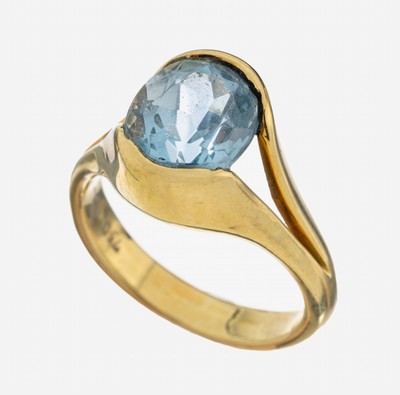 18 kt Gold Aquamarin-Ring, GG 750/000, ovalfacett. Aquamarin ca. 3.50 ct, RW 55, ca. 8.6 g, Meistermarke unged.