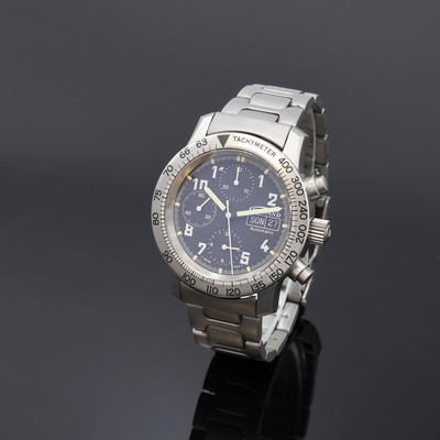 GUINAND Armbandchronograph in Stahl/Stahlband, Schweiz um 1995, Automatik, beids. vergl. Geh., Boden u. Krone verschr., drehb. Tachymeter-Lünette, ...