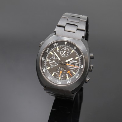 SINN Referenz 140/42 geschwärzter Armbandchronograph in Stahl/Stahlband, Schweiz um 2000, Automatik, 2-tlg. Geh., Boden u. Krone verschr., Band u. ...