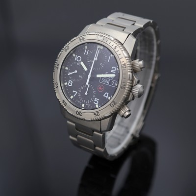 SINN Referenz 103.0300 Taucherchronograph in Reintitan, Schweiz um 1995, Automatik, 2- tlg. Geh., Boden, Krone u. Drücker verschr., seitl. ...