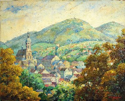 Gustav Adolf Feuerstein, 1875-1952 Stuttgart , "Baden-Baden, Hintergrund Merkur" so verso bezeichnet, rechts unten signiert und datiert ...