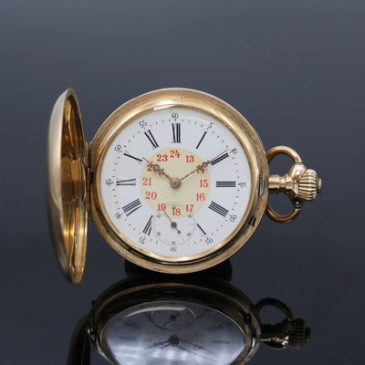 SUCCESSEUR DE EDMOND POTONIE Savonette Herrentaschenuhr in RG 585/000, Deutschland/Schweiz um 1900, guill. 3-Deckel Goldgeh., Sprungdeckel m. freiem ...
