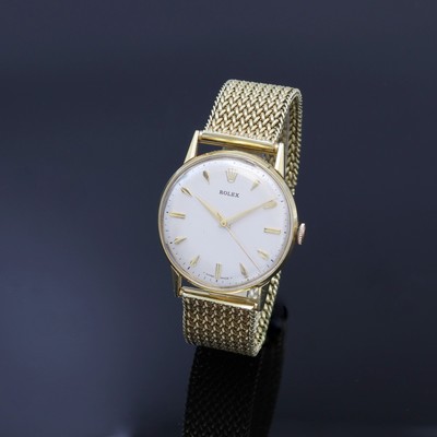 ROLEX Herrenarmbanduhr Serie Precision in GG 750/000 Referenz 8961, Schweiz um 1961, Handaufzug, 2-teil. Geh. inkl. neutr. GG 585/000 Band, Glasrand ...