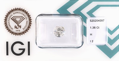 Loser Brillant 1.36 ct Weiß/p2, eingeschweißt, IGI-Report