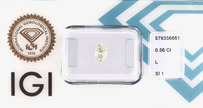 Lose Diamant Navette ca. 0.56 ct get.Weiß (L)/si1, eingeschweißt, IGI-Report