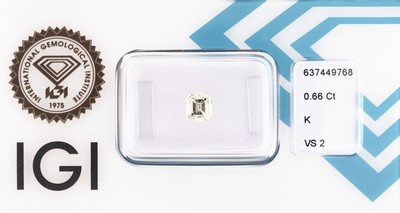 Loser Diamant im Emerald Cut ca. 0.66 ct, get.Weiß(K)/vs2, eingeschweißt, IGI-Report