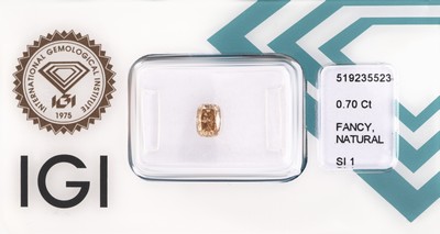 Loser Diamant im Kissenschliff ca. 0.70 ct natural fancy yellowish brown/si1, eingeschweißt, IGI-Report