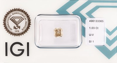 Loser Diamant im Rechteckschliff ca. 1.03 ct Getönt(U-V)/si1, eingeschweißt, IGI-Report