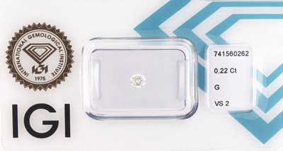 Loser Brillant, 0.22 ct feines Weiß(G)/vs2, eingeschweißt, IGI-Expertise anbei