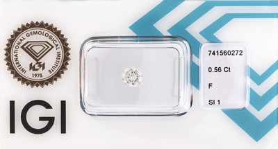 Loser Brillant, 0.56 ct feines Weiß(F)/si1, eingeschweißt, IGI-Expertise anbei