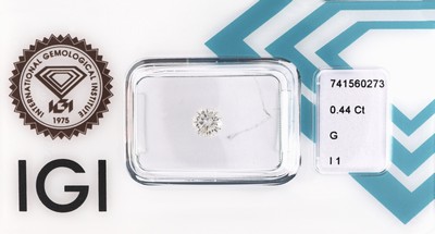 Loser Brillant ca. 0.44 ct feines Weiß(G)/p1, eingeschweißt, IGI-Expertise anbei