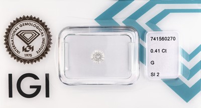 Loser Brillant, ca. 0.41 ct feines Weiß (G)/si2, eingeschweißt, IGI-Expertise anbei