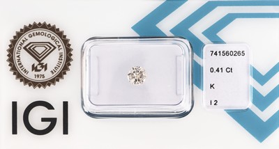 Loser Brillant, 0.41 ct get.Weiß(K)/p2, eingeschweißt, IGI-Expertise anbei