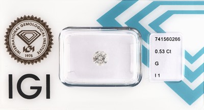 Loser Brillant ca. 0.53 ct feines Weiß(G)/p1, eingeschweißt, IGI-Expertise anbei
