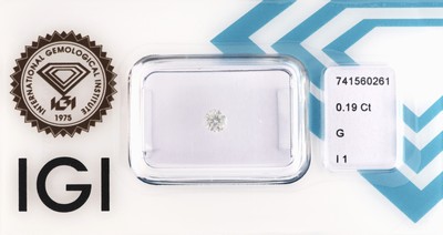 Loser Brillant ca. 0.19 ct feines Weiß(G)/p1, eingeschweißt, IGI-Expertise anbei