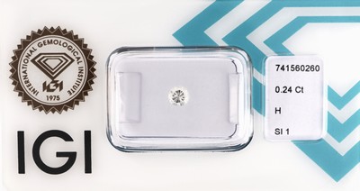 Loser Brillant, 0.24 ct Weiß(H)/si1, eingeschweißt, IGI-Expertise anbei