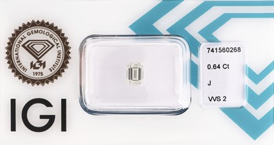 Loser Diamant, 0.64 ct l.get.Weiß(J)/vvs2, Emerald Cut, eingeschweißt, IGI-Expertise anbei