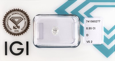 Loser ovalfacett. Diamant, 0.55 ct hochfeines Weiß(D)/vs2, eingeschweißt, IGI-Expertise anbei