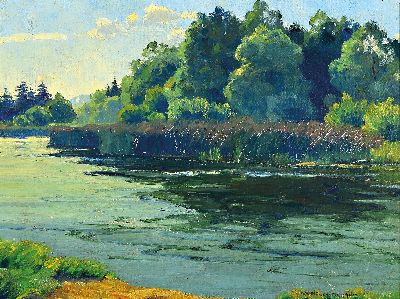 Gustav Heinrich Münch-Mannheim, 1884-1922, Am Altrhein, Öl/Lwd, rechts unten signiert, ca. 35x45cm, R. ca. 43x53cm
