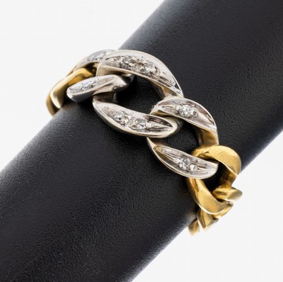 18 kt Gold Diamant-Kettenring, GG/WG 750/000 gepr., Glieder im Verlauf, in WG mit kl. Diamantbesatz zus. ca. 0.04 ct Weiß/si, RW59, ca. 5.7 g