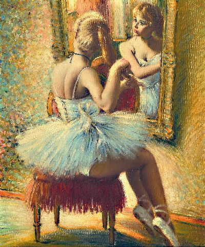 Helmut Breuninger, 1921-1998, Tänzerin beim frisieren vor dem Spiegel, Öl/Lwd, rechts unten signiert, ca. 60x50cm, R. ca. 71x61cm