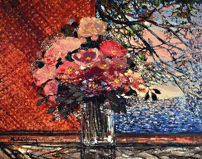 Michel Henry, 1928 Langres-2016, Blütenzauber am Meer, Öl/Lwd, links unten sign., ca. 69x88cm, R. ca. 85x102cm, mit Zertifikat Galerie Vogel