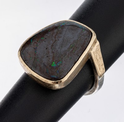 Boulderopal-Ring, Silber gepr., Boulderopalmit zartem Farbspiel in Grün und Blau, RW 53, ca. 7.9 g