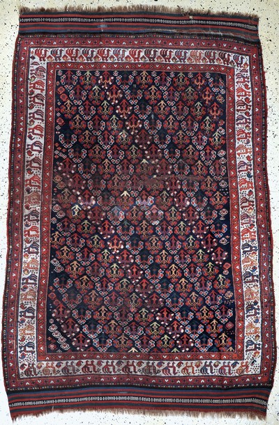 Khamseh antik, Persien, um 1900, Wolle auf Wolle, ca. 247 x 163 cm, EHZ: 3(restauriert)