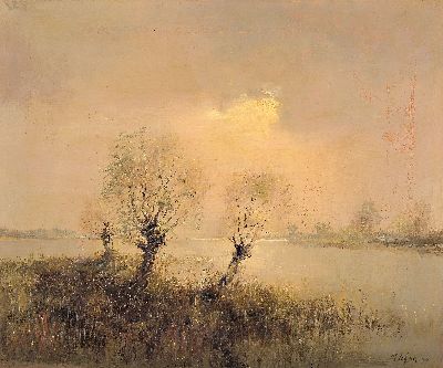 Manfred Schatz, 1925 Bad Stepenitz-2004, Moorlandschaft im Winter bei fahlem Licht, Öl/Lwd, rechts unten sign. und dat. 54, ca. 50x60cm, R. ca. ...