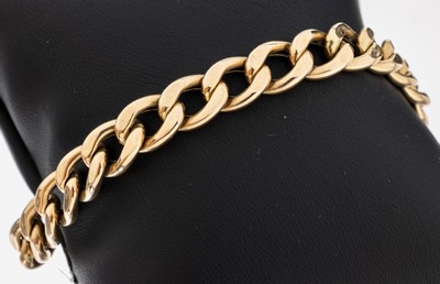 14 kt Gold Armband, GG 585/000 gepr., hohl gearbeitet, L. ca. 18 cm, Karabinerschließe, ca. 11.4 g