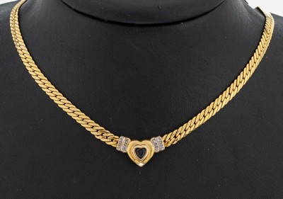14 kt Gold Saphir-Diamant-Collier, GG 585/000, herzf. Mittelteil, mittig facett. Saphirherz ca. 0.25 ct, 8 8/8-Diamanten zus. ca. 0.04 ct Weiß/p, ...
