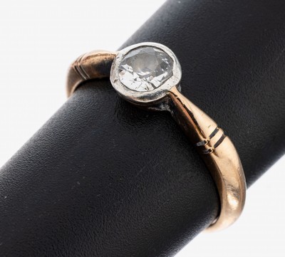 14 kt Gold Diamant-Ring, um 1890-1900, RG 585/000, Altschliffdiamant in Silber gefasst ca. 0.50 ct Weiß/p1, RW 58, ca. 3.1 g