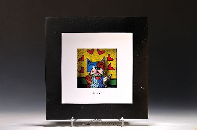 Romero Britto, geb. 1963, "Great Pals", Porzellanskulptur in 3D-Form im Rahmen, gesamt ca. 33x33cm