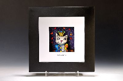 Romero Britto, geb. 1963, "Her Royal Highness", Porzellanskulptur in 3D-Form im Rahmen, gesamt ca. 33x33cm