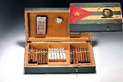 Humidor, Elie Bleu, Paris, limitierte "Che Guevara"-Edition "Hasta la victoria siempre", Ed. 205/256, Ahornkorpus farbig bemalt, ...