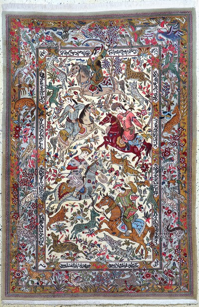 Ghom Kork fein signiert, Persien, Mitte 20.Jhd, Korkwolle auf Baumwolle, ca. 200 x 135cm, EHZ: 2