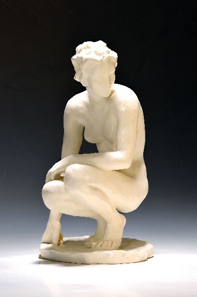 Porzellanfigur von Fritz Klimsch, Rosenthal, 20. Jh., Die Hockende, signiert, H. ca. 42cm