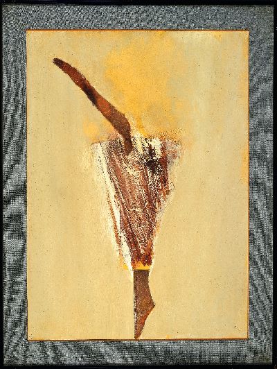 Rainer Küchenmeister, 1926 Ahlen/Westfalen- 2010 Paris, Abstrakte Komposition collagiert mit Stoff und Papier, rechts unten monogrammiert und dat. ...