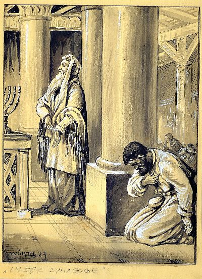 Peter Würth, 1873 Würzburg-1945 Veitshöchheim, In der Synagoge, Zeichnung in Bleistift auf Papier, partiell weiß gehöht, sign. und dat. 29, ...